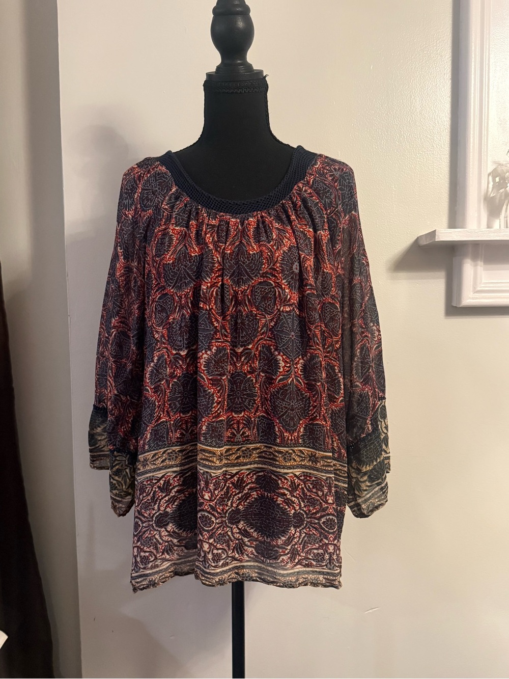 Plenty by Tracy Reese Navy and Rust Paisley Border Tunic